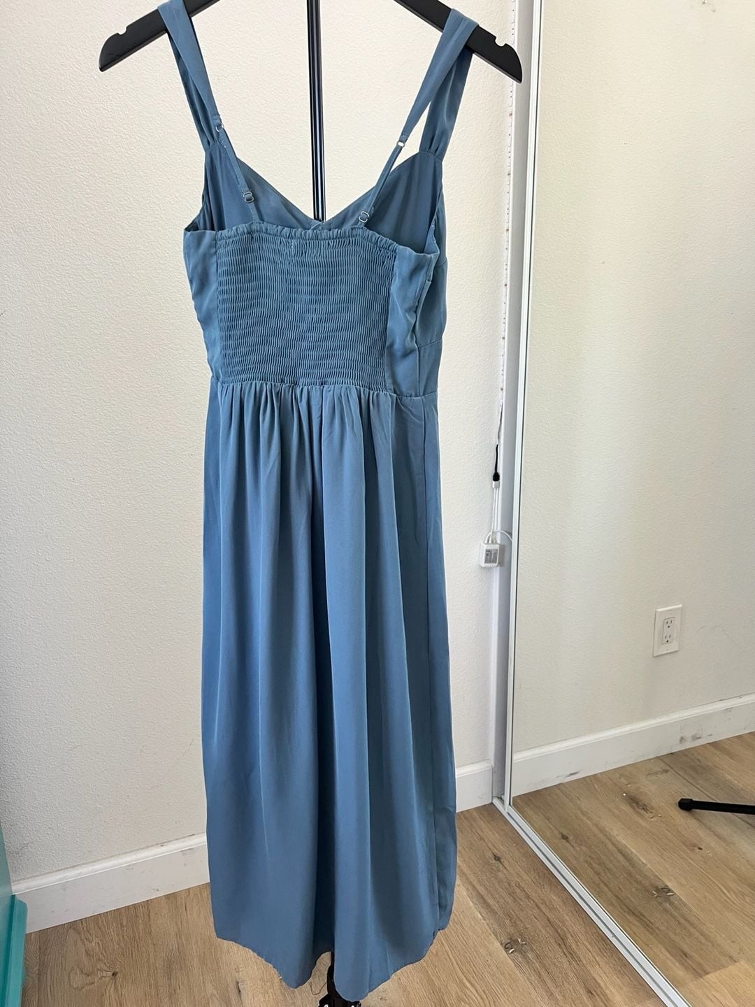 Abercrombie & Fitch Blue Strappy Midi Dress with Side Slit and Cinched Bust