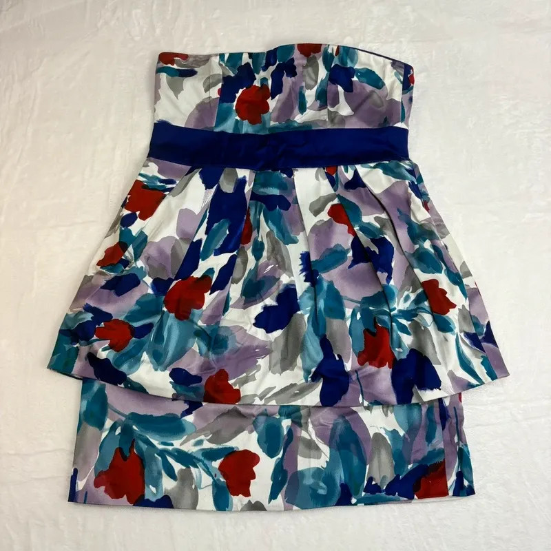 New Look Strapless Floral Mini Dress UK 12 Bandeau Party Summer
