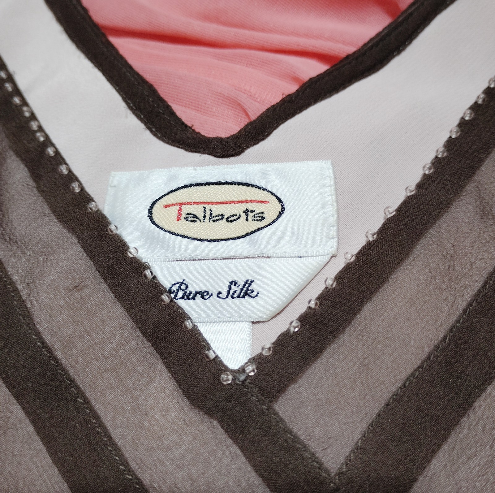 Talbots Bias Cut Silk Asymmetrical Beaded Brown Dress Size 10, 90s Y2K Fairy