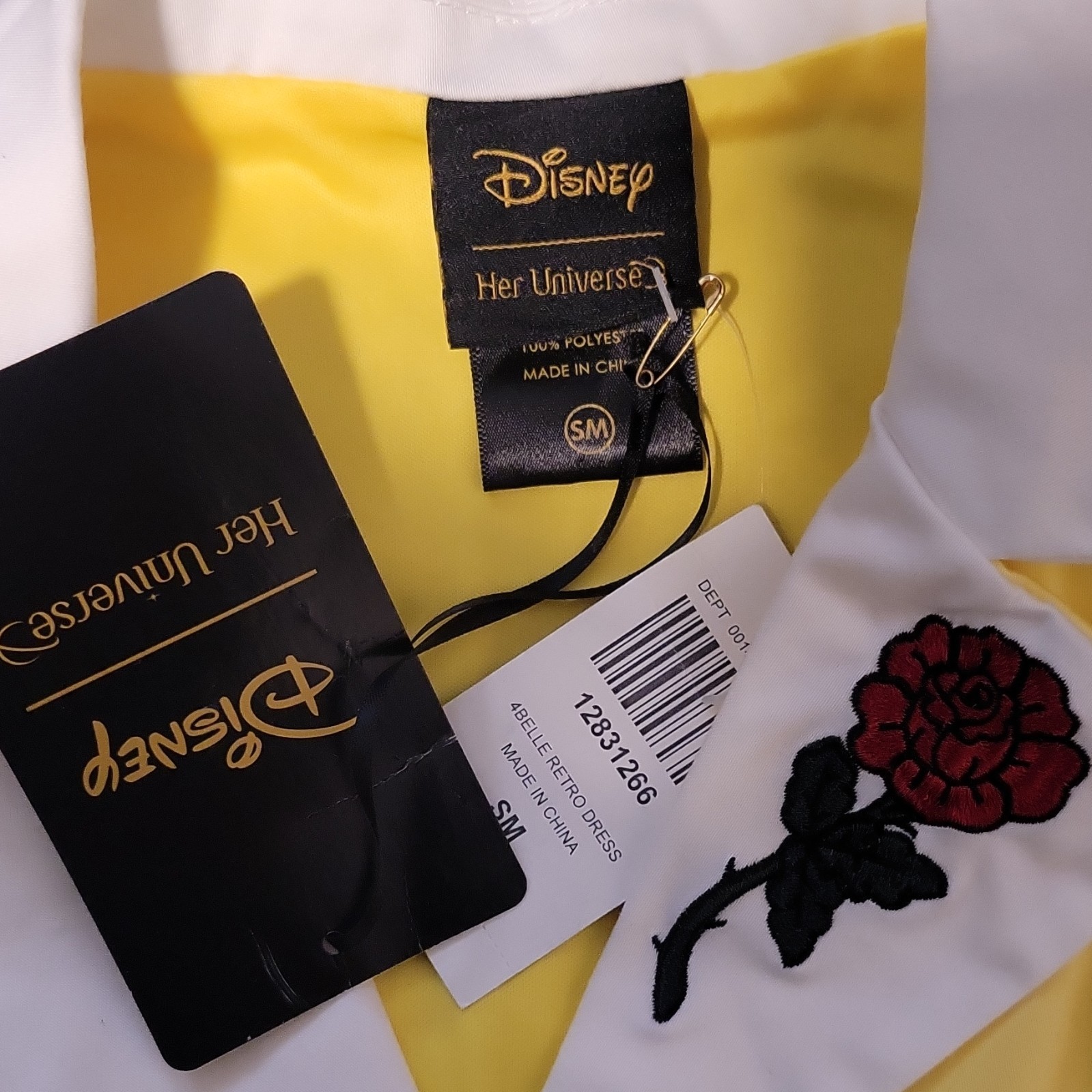 Disney Her Universe Belle Yellow/White Collared Sleeveless A-Line Dress S/M