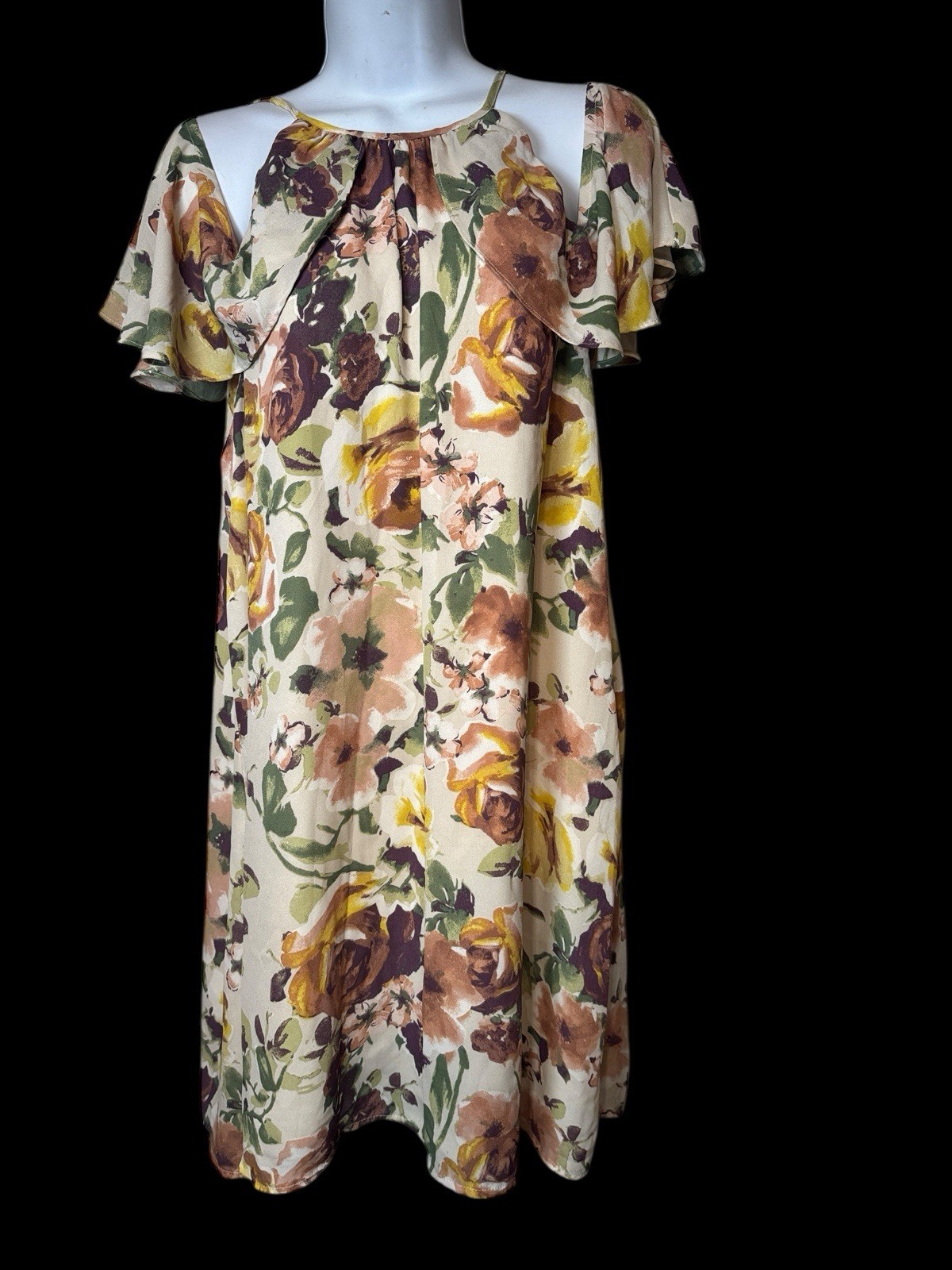 June & Hudson Floral Cold Shoulder Dress Summer Wedding Flowy Xlg