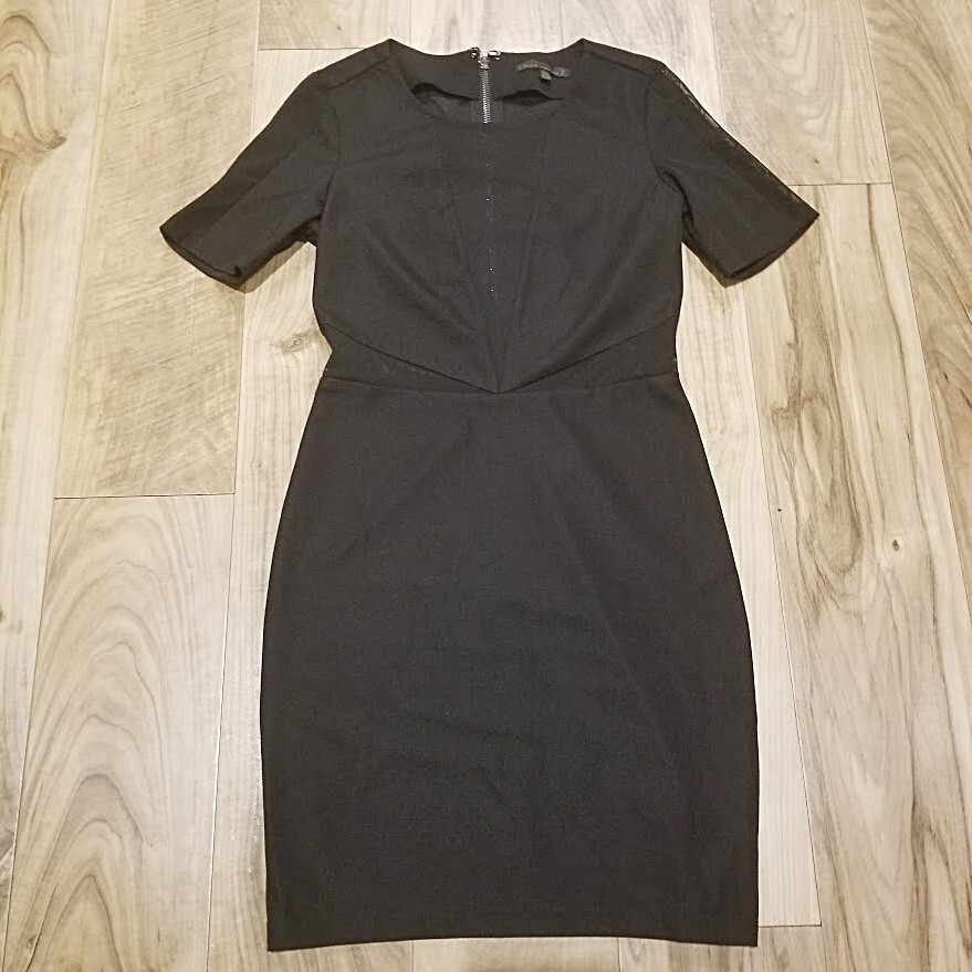 Lucca Couture Black Mesh Panel Bodycon Mini Dress Small Short Sleeve Zipper Back