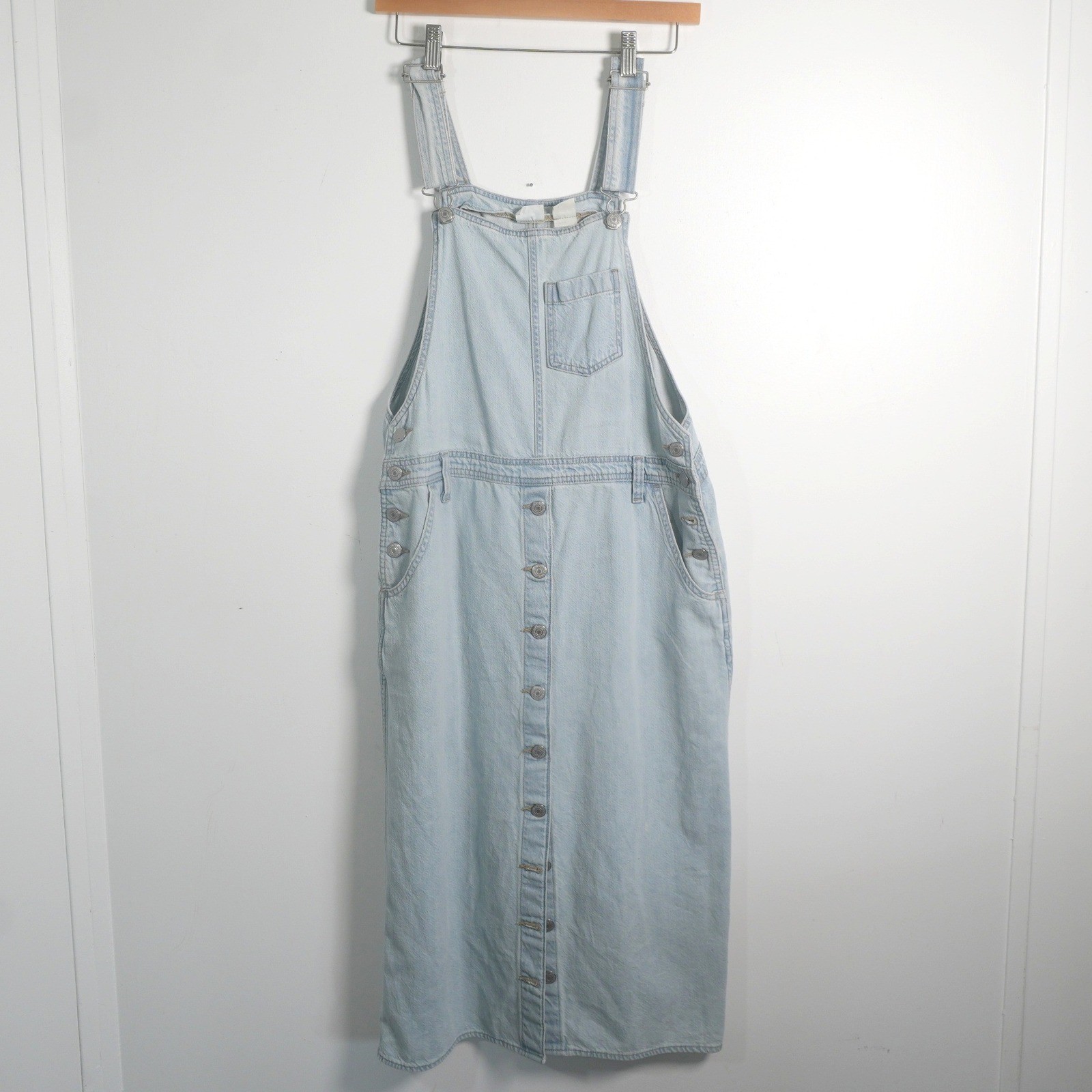 Levi’s Overall Dress Womens Medium Light Wash Blue Denim Button Front Pinafore