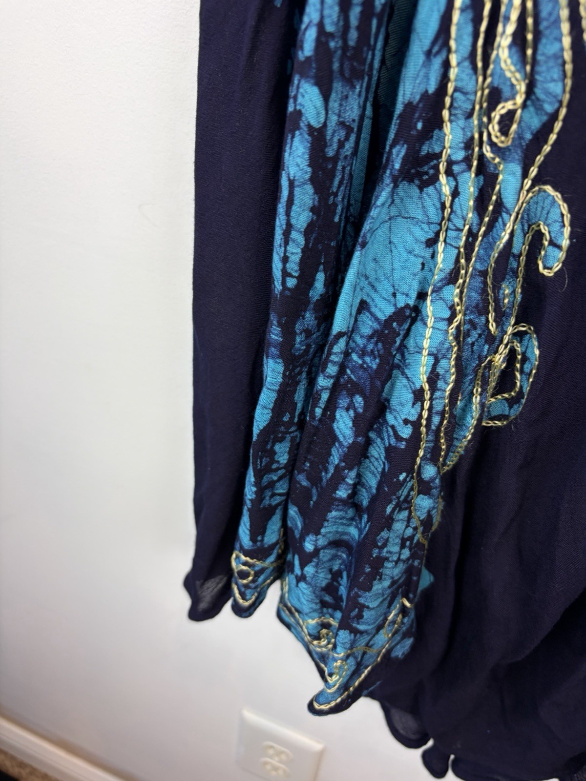 Tie Dye Boho Dress Womens One Size Blue Embroidered Fairy Hippie Midi Festival
