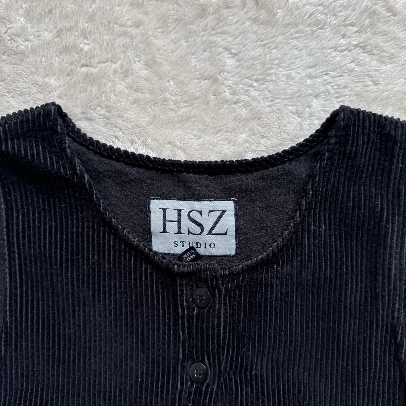 HSZ Studio Vintage Black Corduroy Midi Sleeveless Casual Lagenlook Dress Small