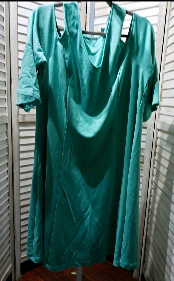 Isaac Mizrahi Live Womens Dress Size 1X Turquoise Blue V-Neck Cold Shoulder