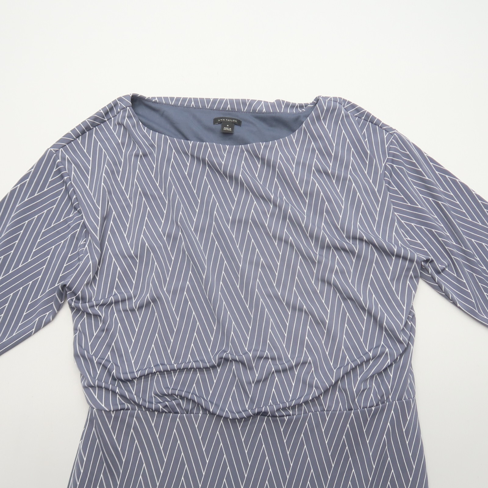 Ann Taylor Womens Shift Dress Medium Blue Non Wrinkle Travel 3/4 Sleeves