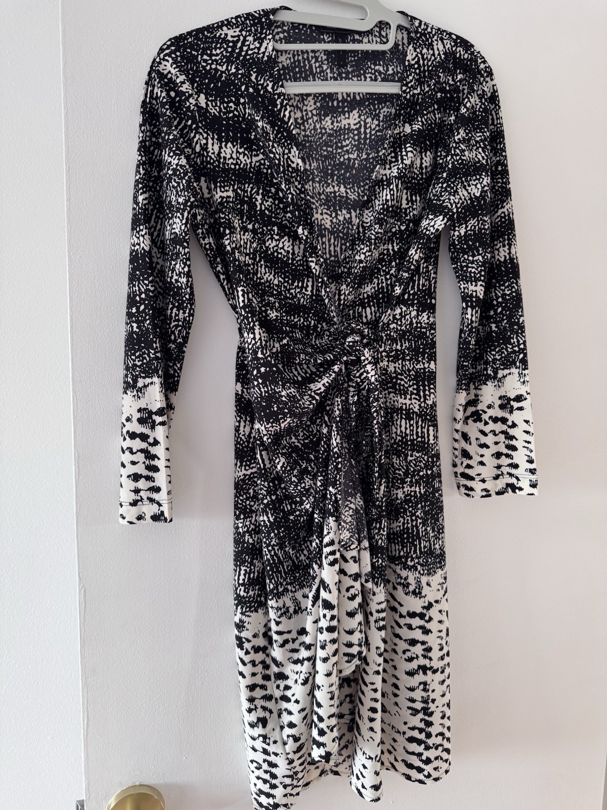 BCBG Max Azria Black White Scribble Stripe Adele Wrap Dress, Size S