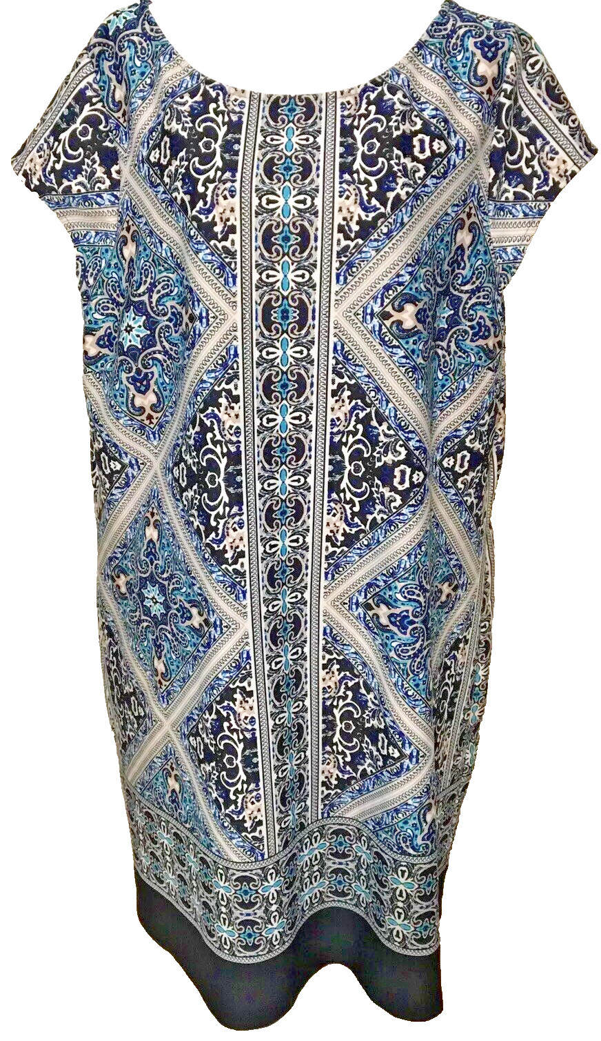 TIANA B size 24W blue beige black white geometric short sleeve dress Women’s