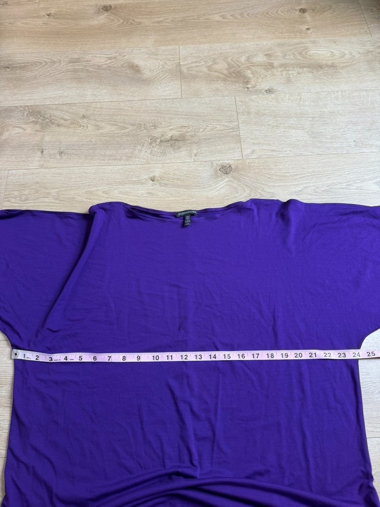 EUC Eileen Fisher cold shoulder short sleeve stretch t-shirt dress purple size L
