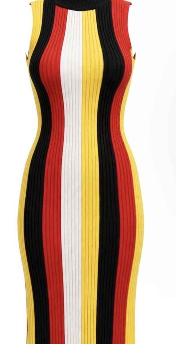 Sleeveless Ribbed Bodycon Dress in Red, Yellow, Black & White