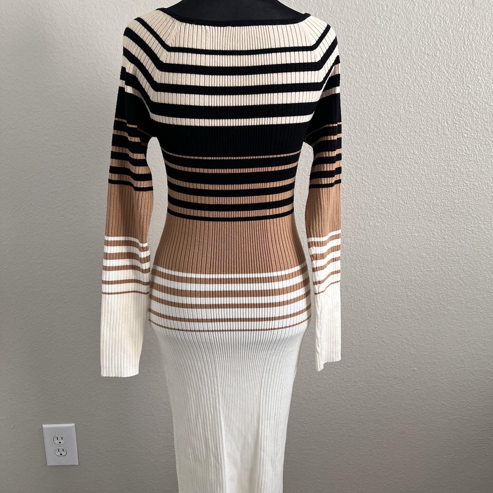 Express Small Ribbed Knit Maxi Sweater Dress Striped Quiet Luxury Old Money