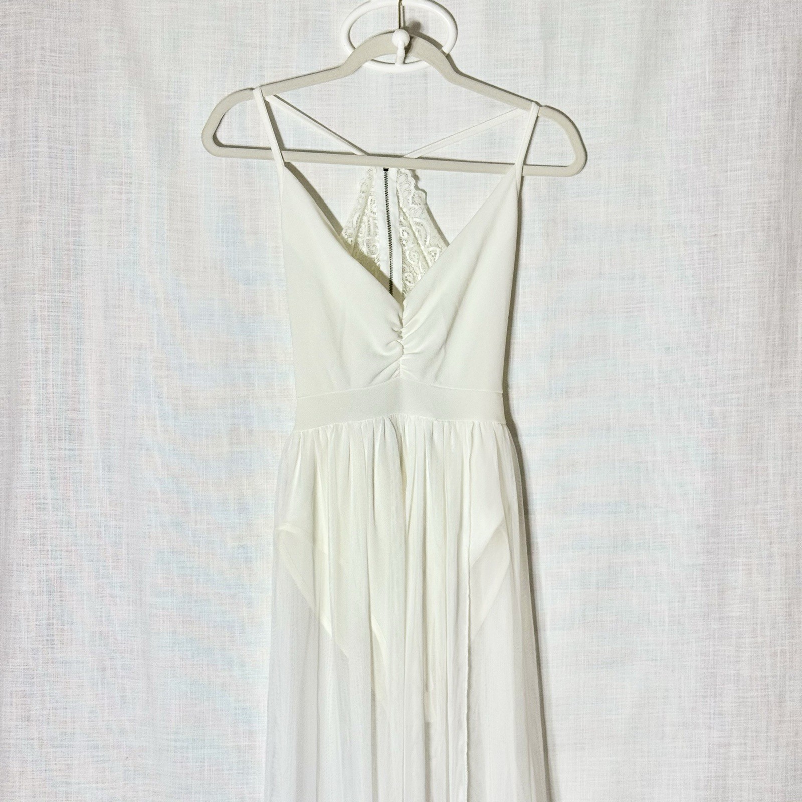Cherry Mellow Ivory Lace Halter Open Back Chiffon Maxi Dress SP Bridal Romantic