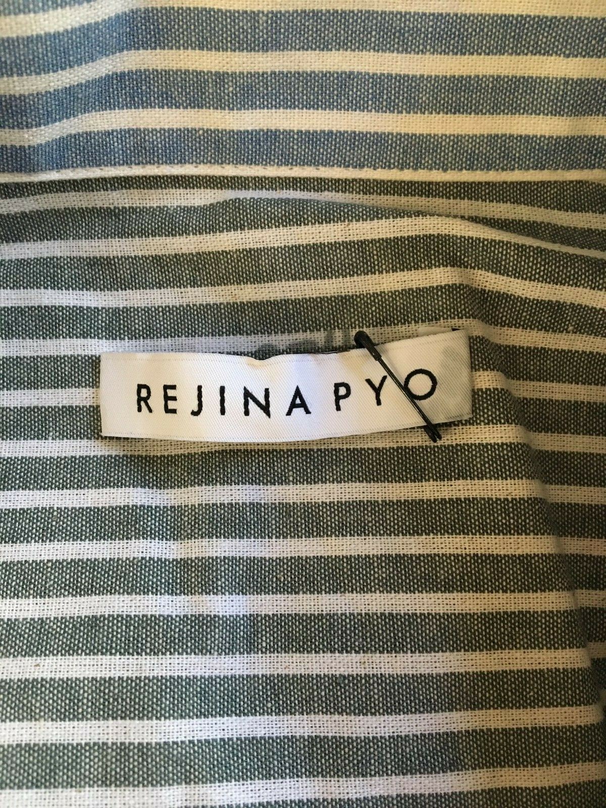 REJINA PYO Black Blue Stripe Asymmetric Tie Waist Cotton Button Shirt Dress M 8