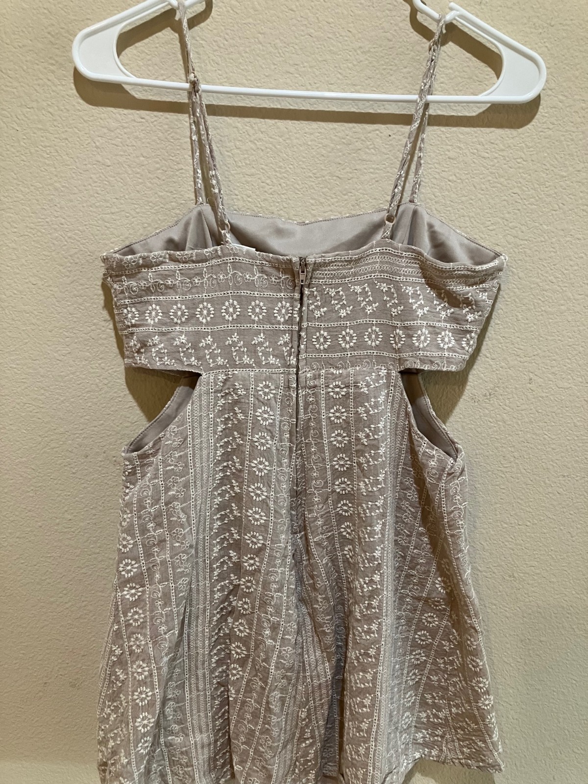Altar’d State Embroidered Mini Dress Small Tan Side Cutout Cotton Boho Cottage