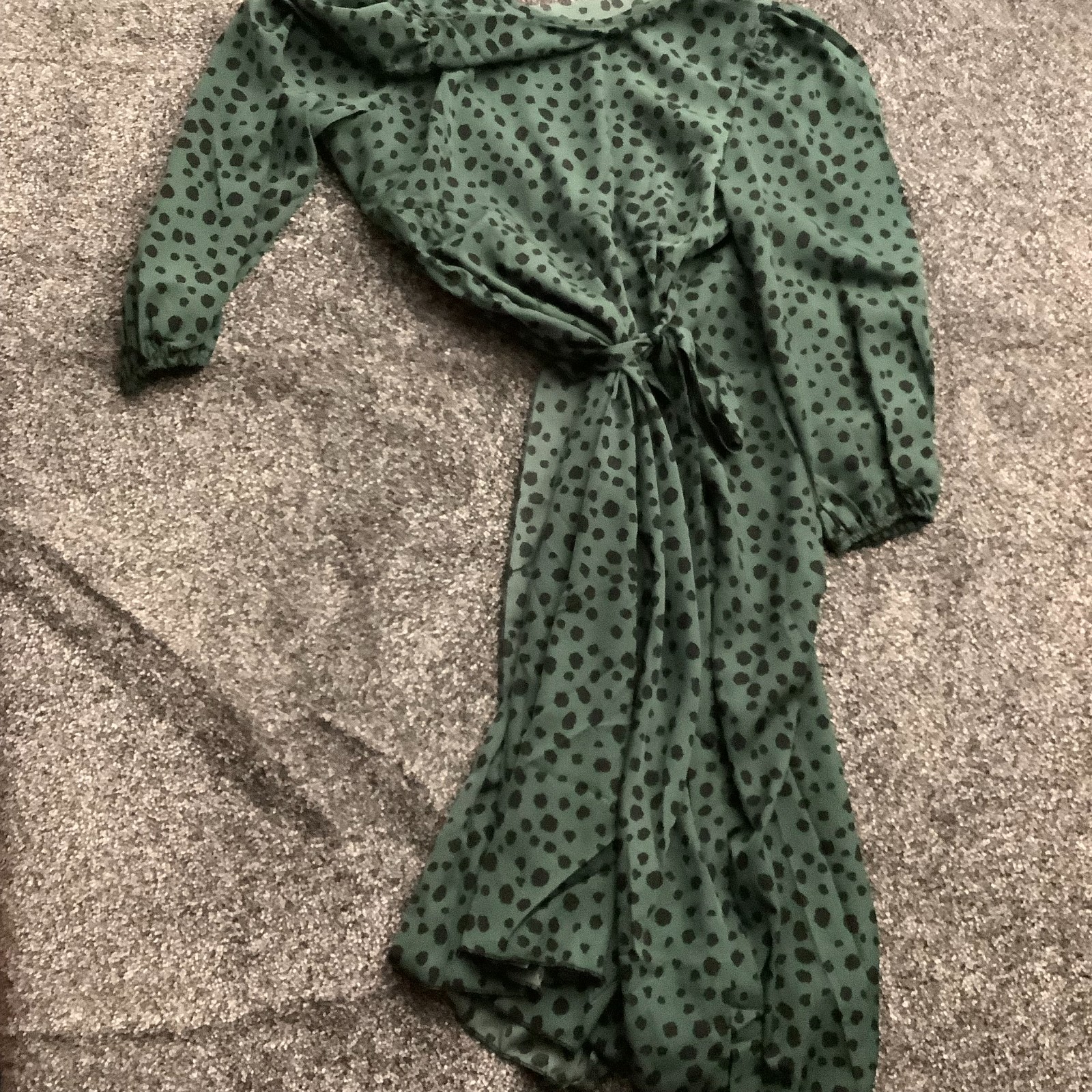 SHEIN Womens Wrap Dress Green Polka Dot 47in Length Curve Oxl 95% Polyester