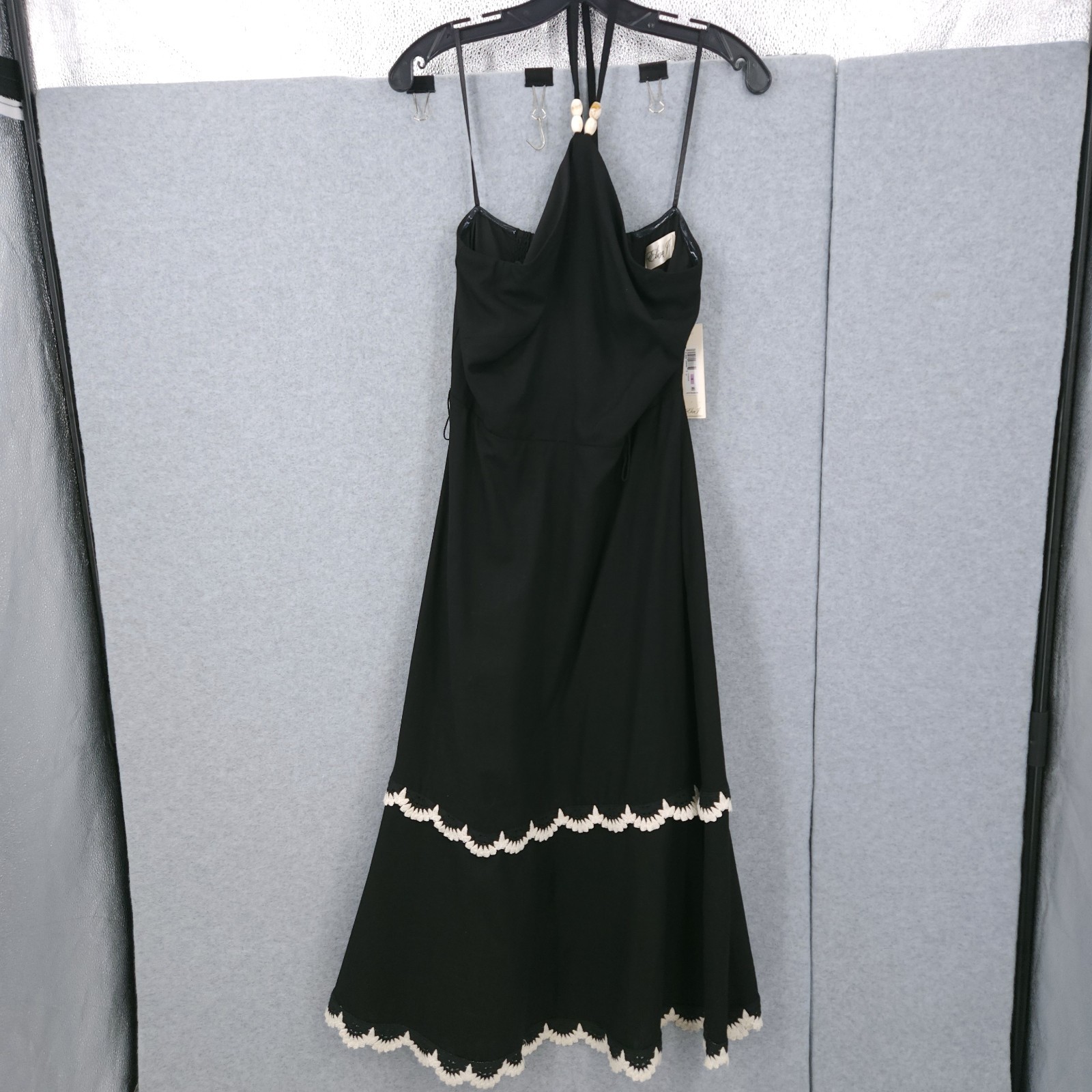 Eliza J Beaded Strap Contrast Trim Halter Black Sleeveless Dress Womens 6 READ