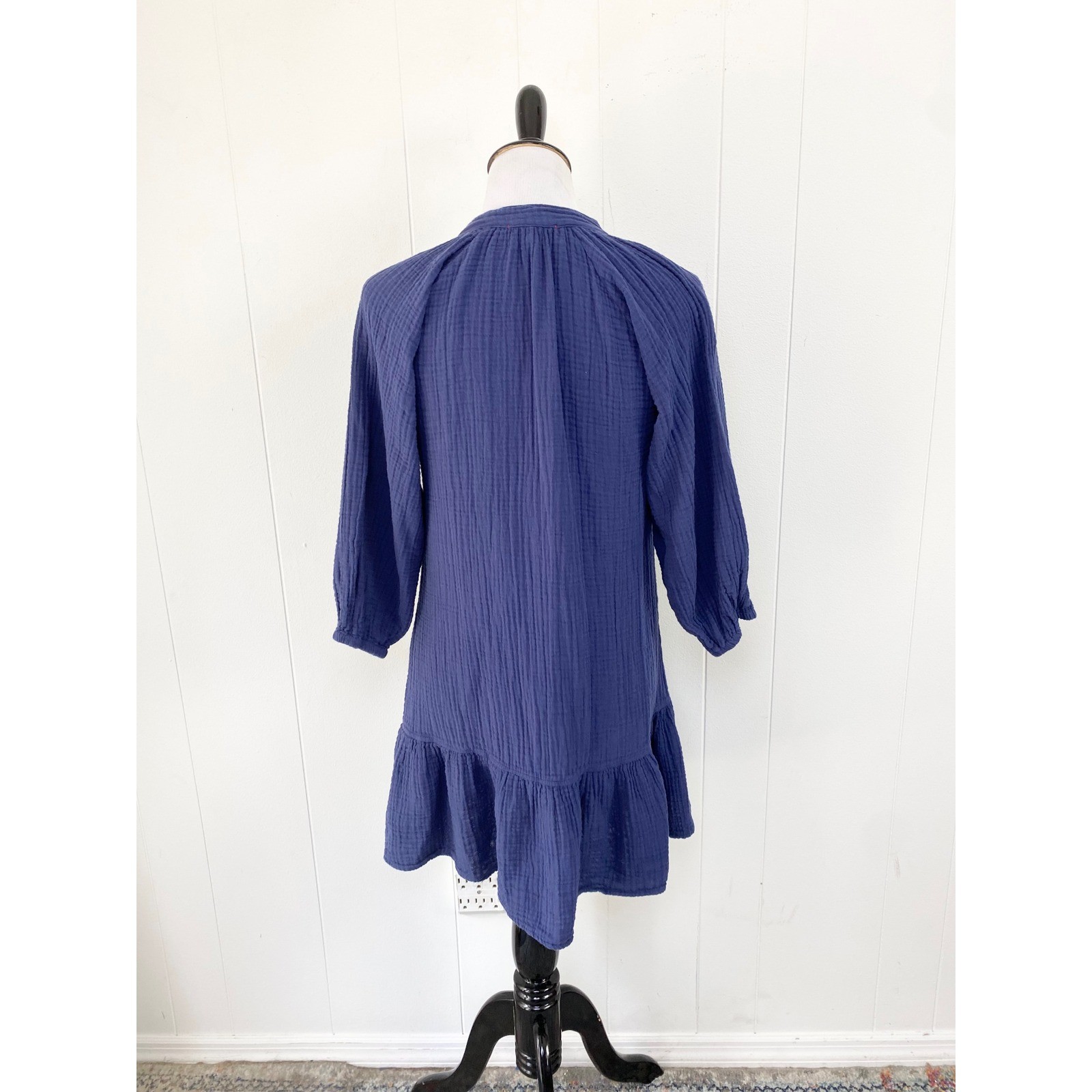 Stark X Womens Size Small Blue Double Gauze Cotton Ruffle Hem Mini Dress Coastal