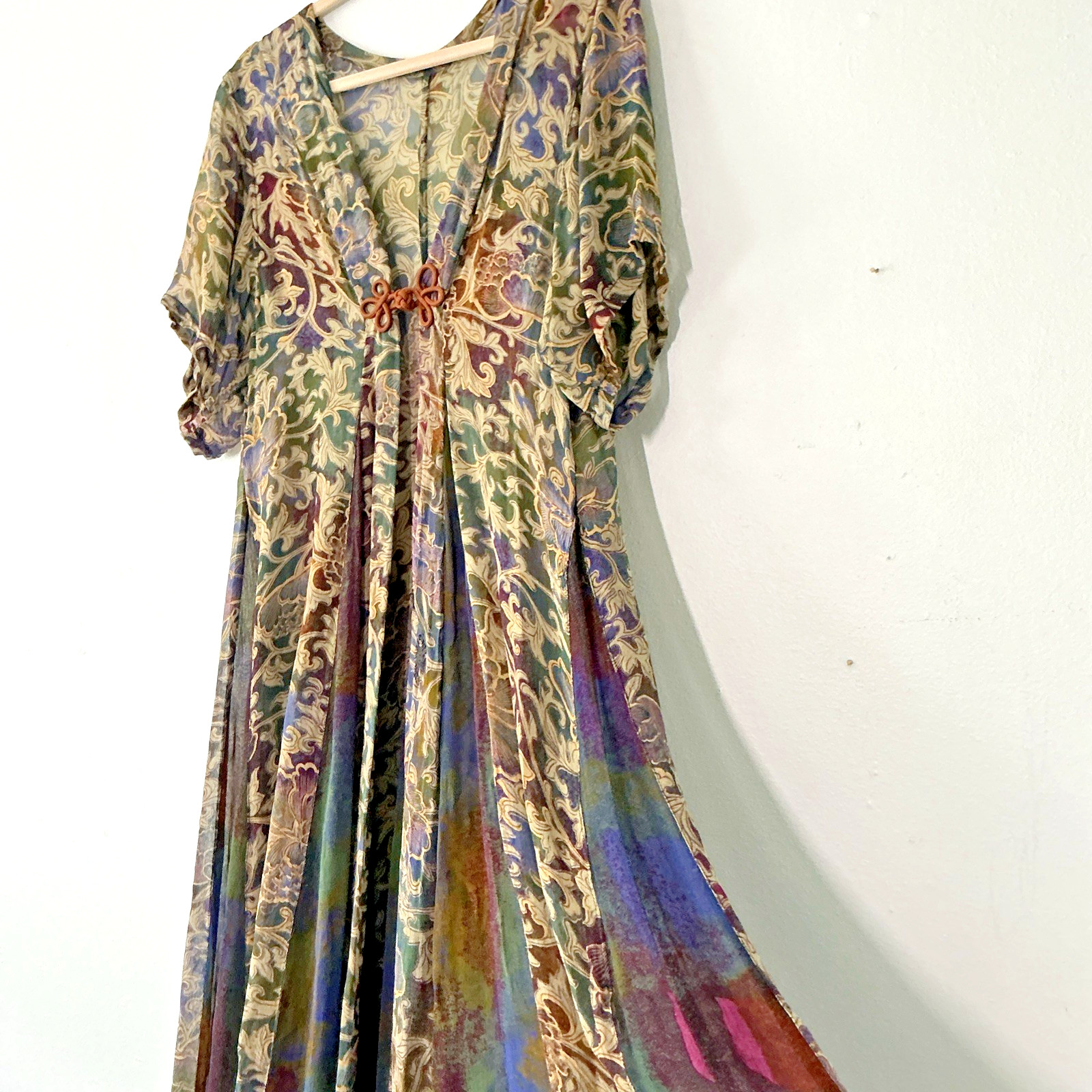 Vintage 90s Fairycore Renaissance Open Front Maxi Duster Sheer Floral Overlay