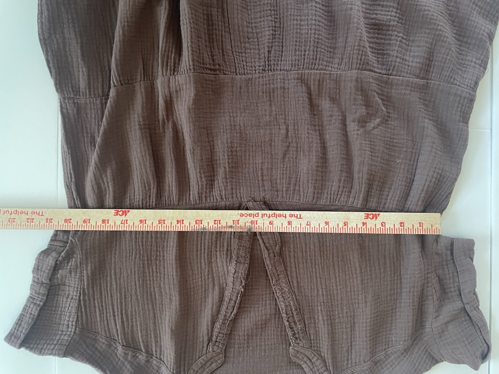 Promesa Mini Dress Crinkle Cotton Brown Women Small Pockets Short Sleeve