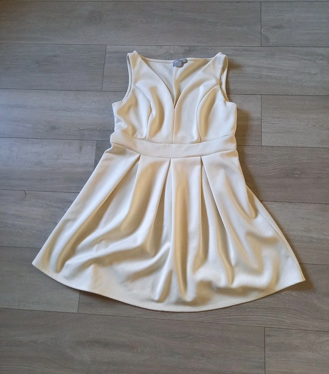 ASOS Cream Stretch Flared Sleeveless Dress Inverted Pleats Holiday Party UK18