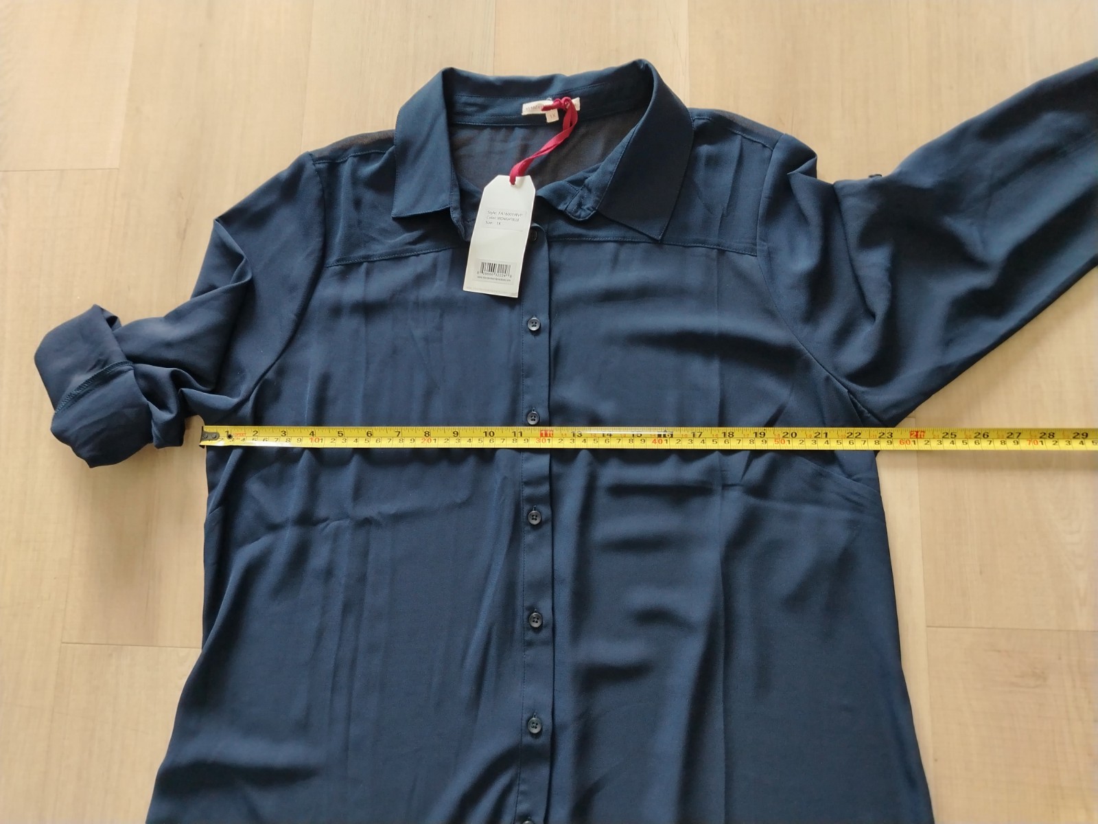 Standards & Practices Shirtdress Plus sz 1x Blue Roll tab button cuff sheer NEW