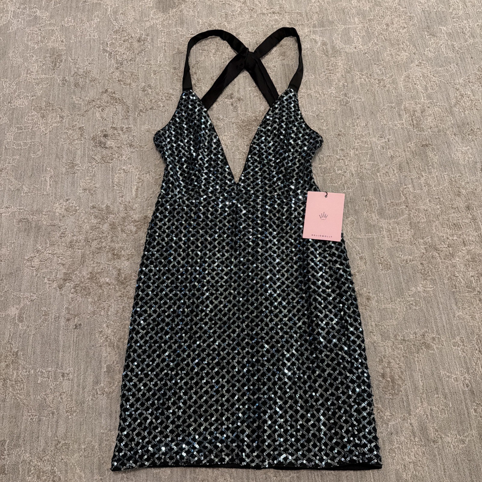 Hello Molly Black Aqua Sequin Mini Dress Size Large Mermaid Vibe