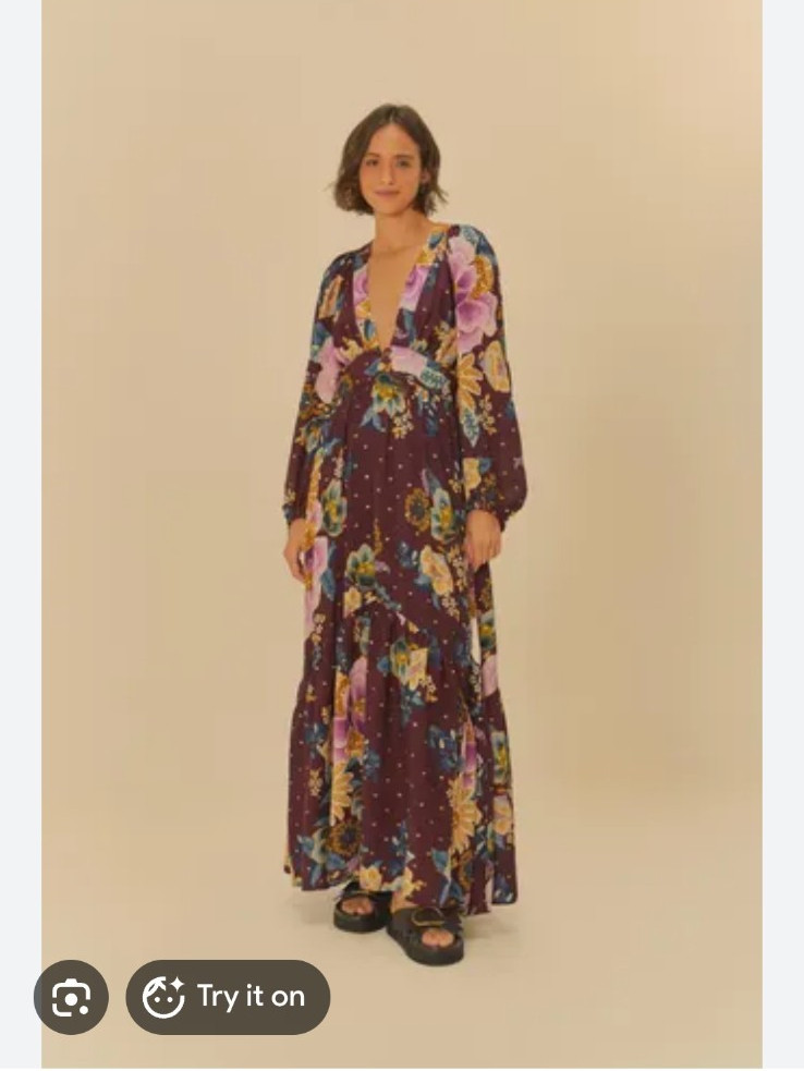Farm Women’s Purple Multicolor Floral V-Neck Long Sleeve Maxi Dress Size XL