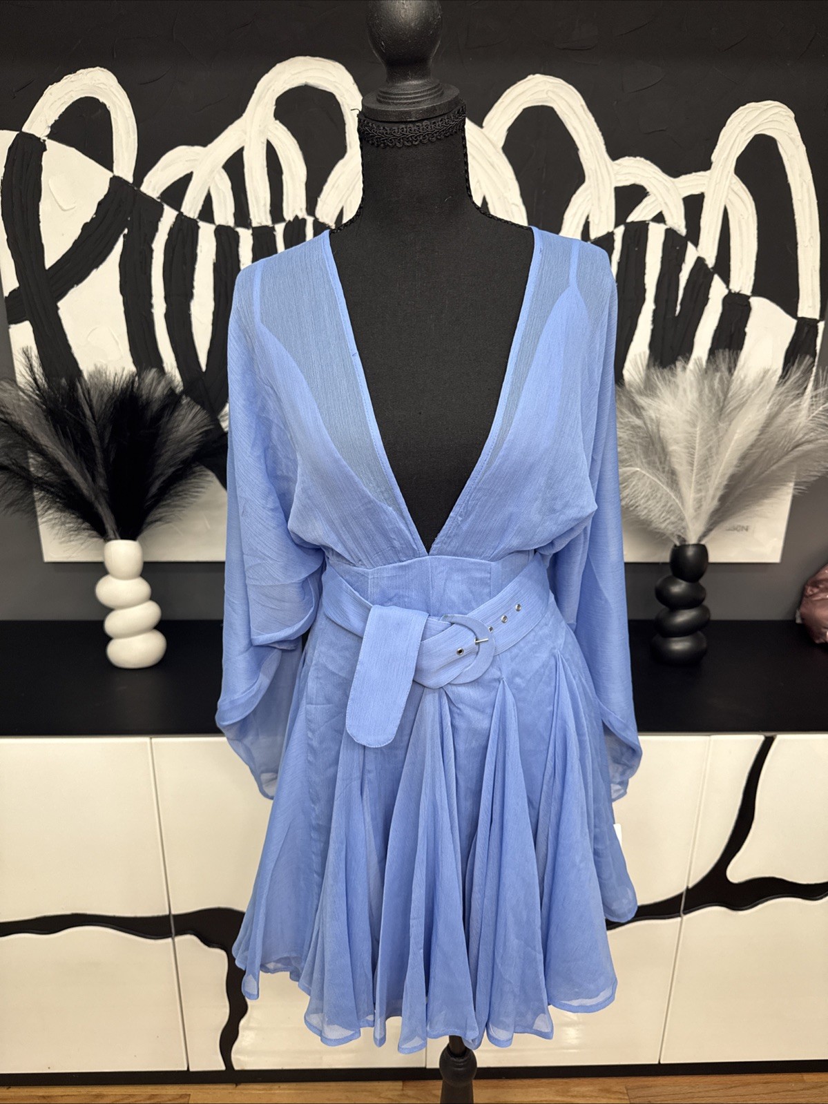 ASOS Design Women’s Chiffon Midi Dress with Godette Detail and Belt Size 4 NWT