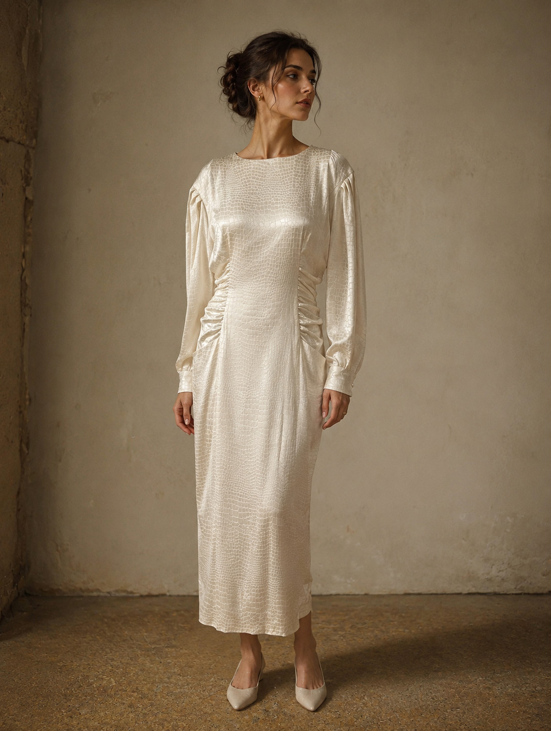 Vintage Ungaro couture Wedding White 100% Silk Dress Size US 6/ IT 42