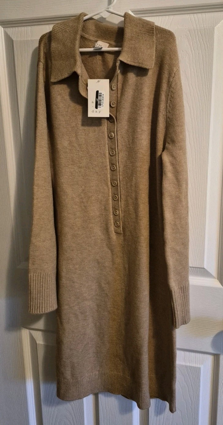 Women’s Long Sleeve Sweater Dress A New Day Light Heather Brown Size Small