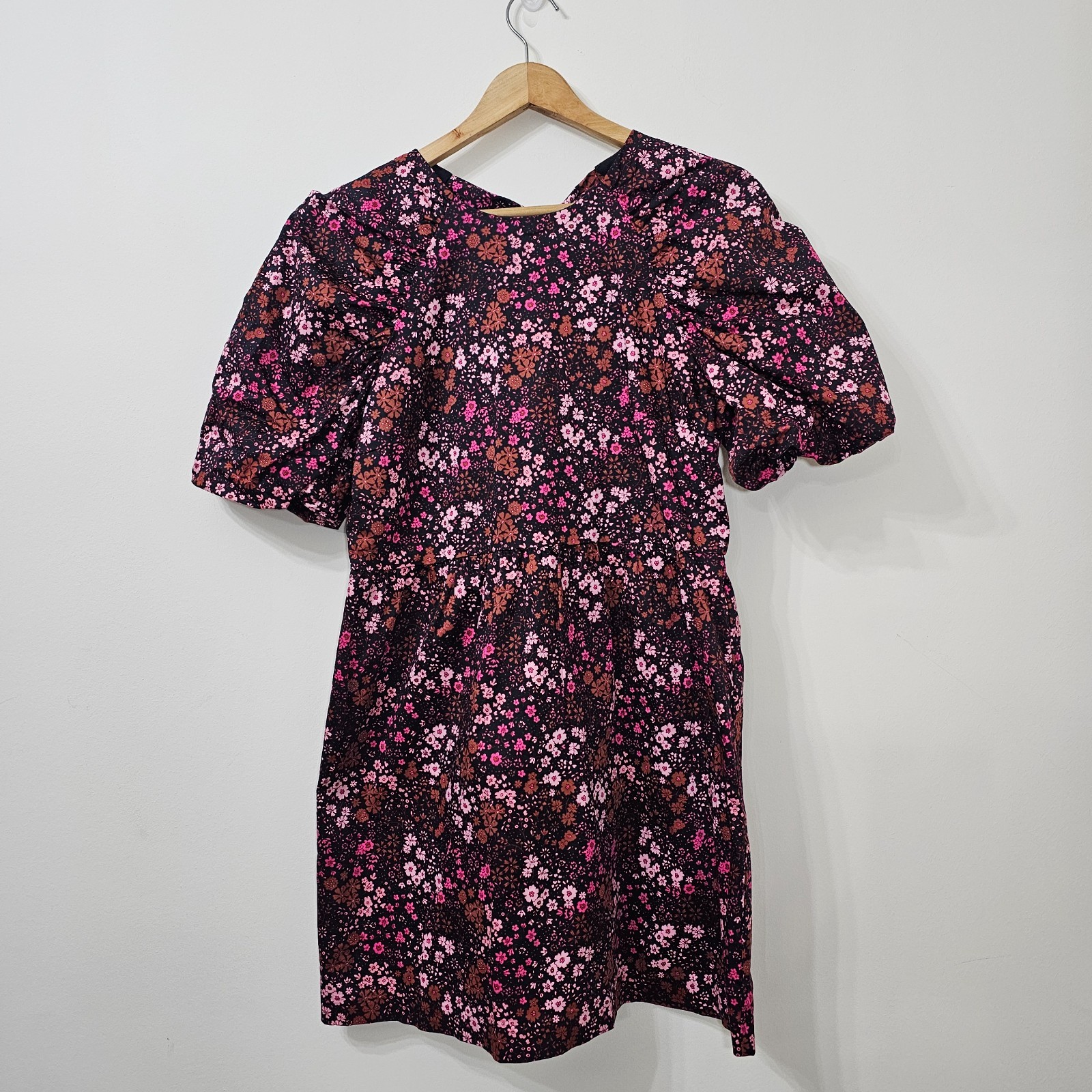 Oliver Bonas Multi Floral Print Puff Sleeve Mini Dress size 12 Ditsy Print Playf