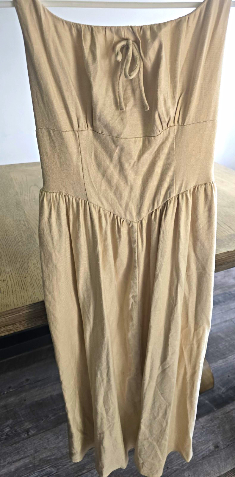 House of Harlow Women’s Beige Solid Maxi Dress Smocked Tie Sleeveless Size XS