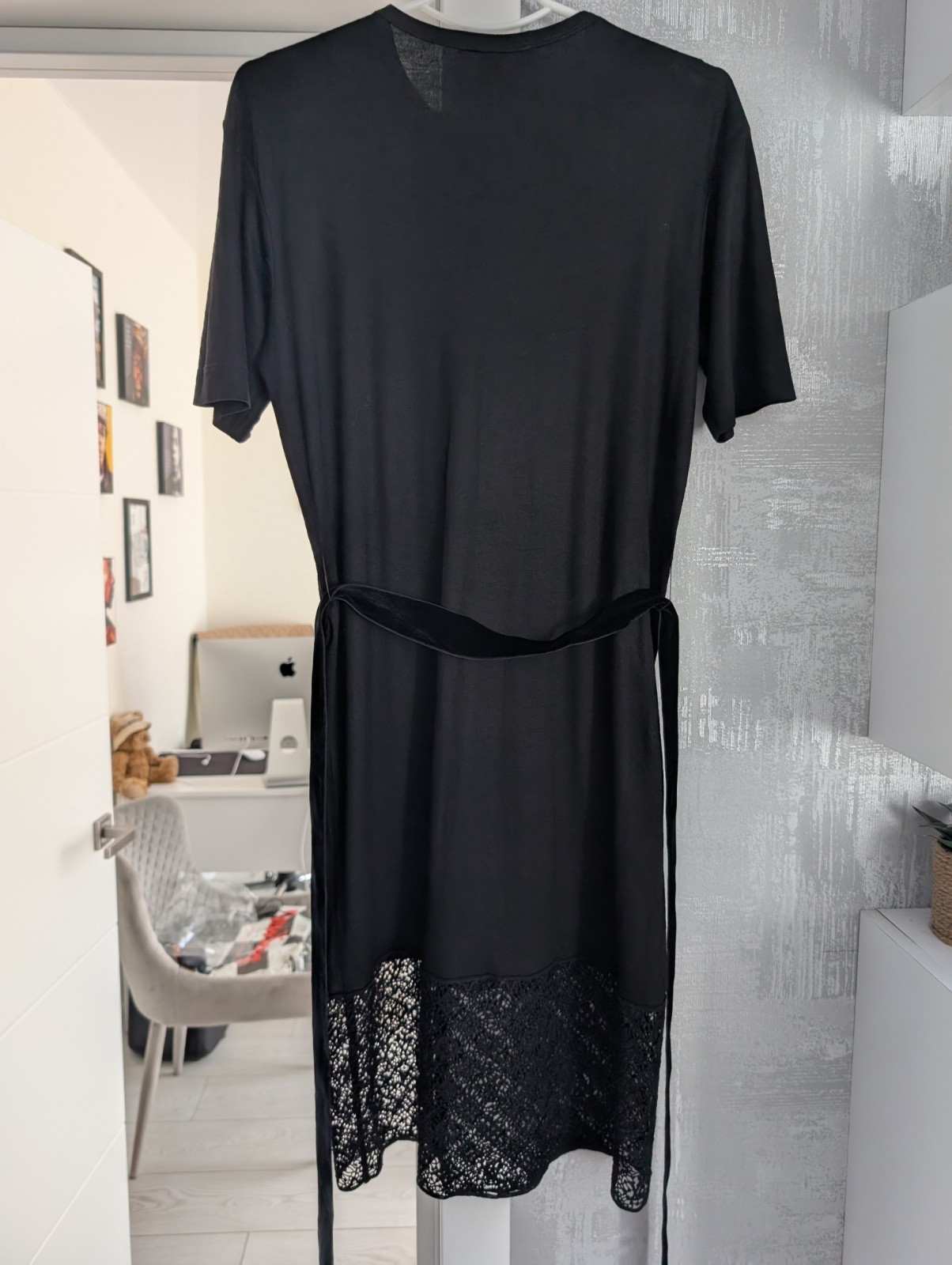 Louis Vuitton Monogram Lace Stretch Belted Shirt Dress Tunic Black Viscose S 36