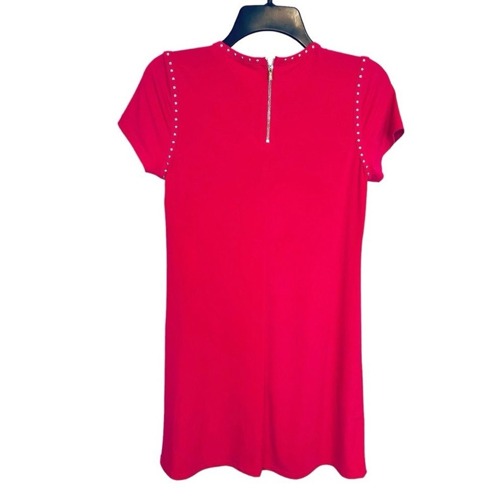 Calvin Klein Red Short-Sleeve Shift Dress with Stud Trim