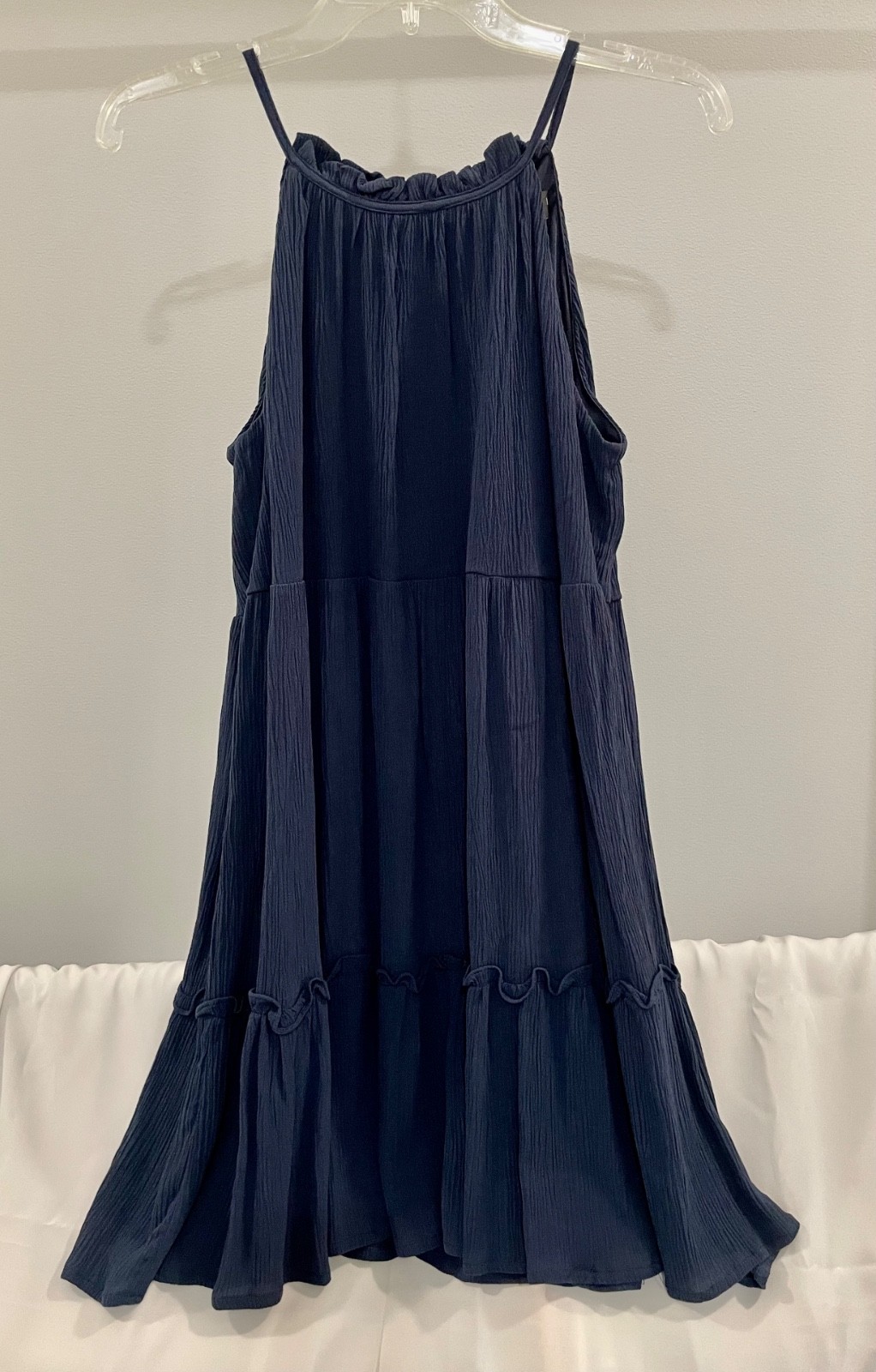 Trixxi Women’s Small Navy Blue Spaghetti Strap High Neck, Keyhole Self Tie Back