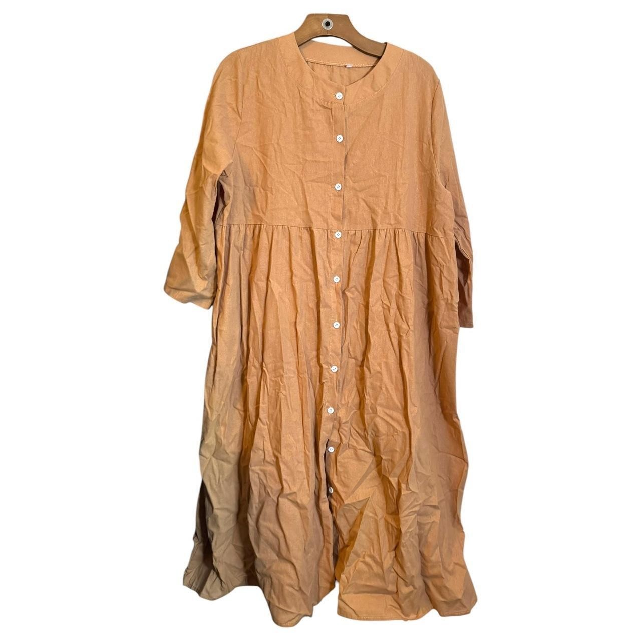 Plus Size Maxi Dress – Marked 3X, Fits Small, Button Down Shirt Dress 3/4 Length