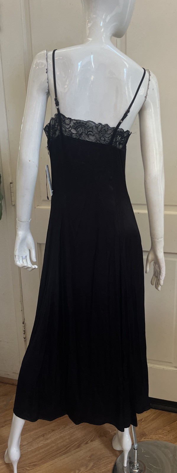 CURRENT AIR NWT! Black Silky Viscose Lace Trimmed Maxi Slip Dress Sz S NEW!