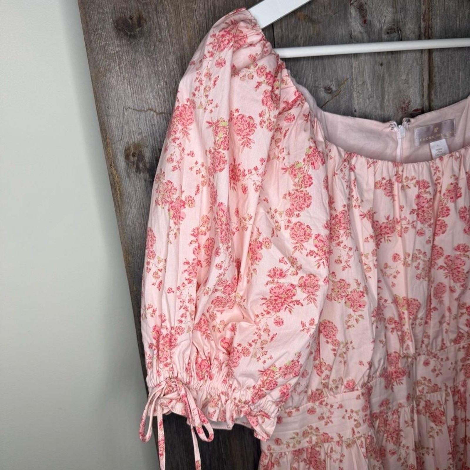 Rachel Parcell Pink Poppy Vine Puff Sleeve Tiered Mini Dress size Large