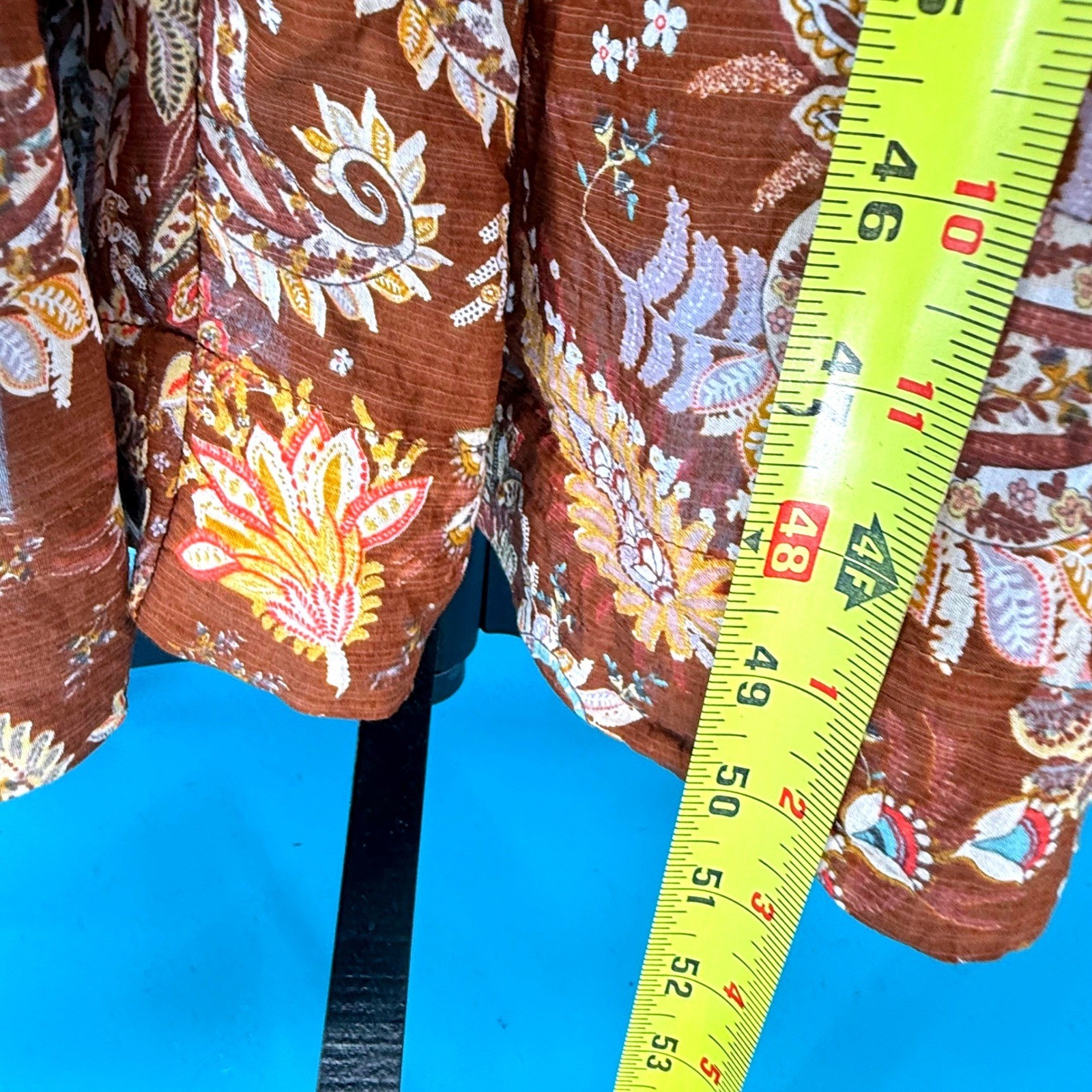 En Saison Brown Paisley Tiered Maxi Dress Ruffle Sleeve V-Neck IES2739D Small