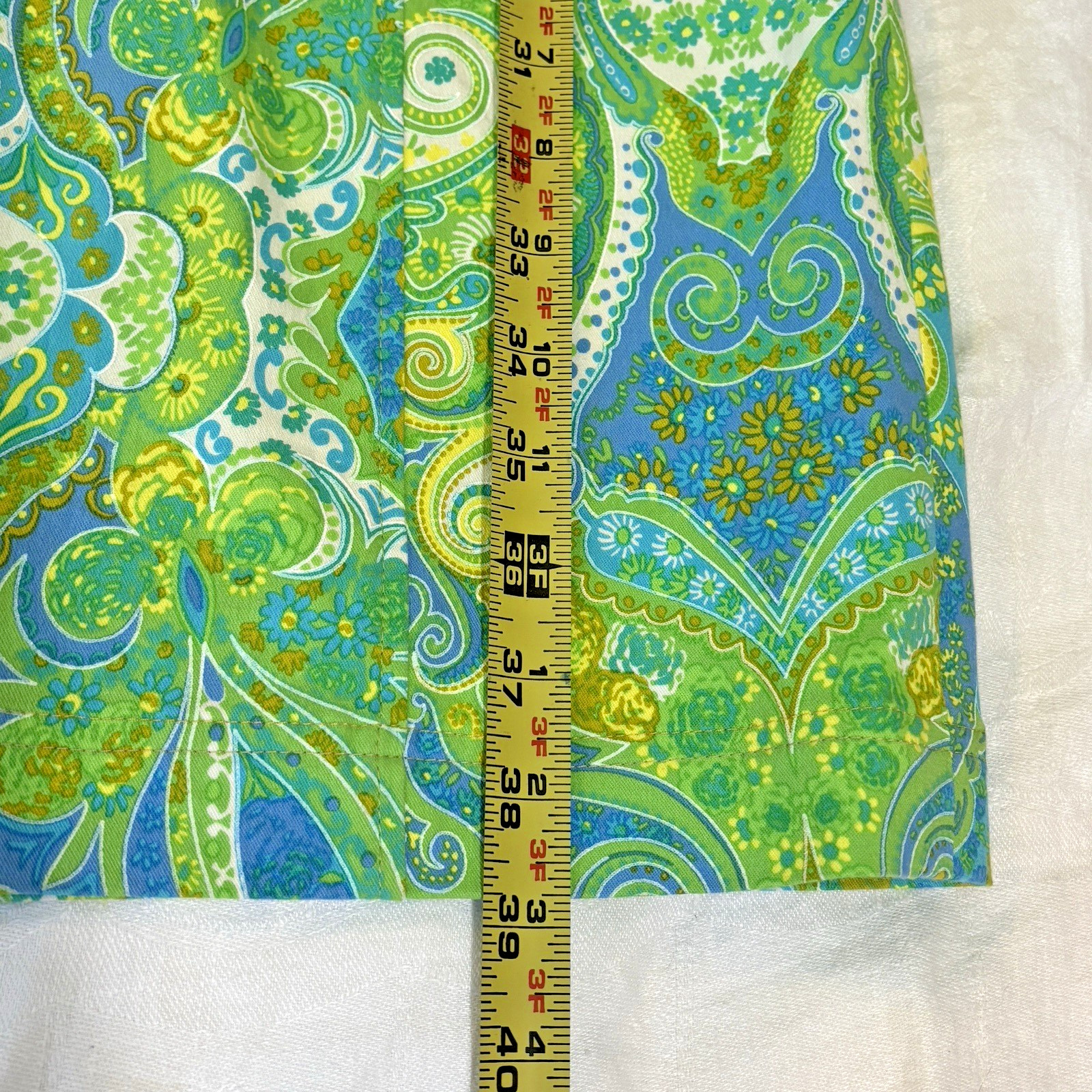 Escada Women’s EU40/US8 Dress Back Ribbon Detail Blue Green Sleeveless Cotton