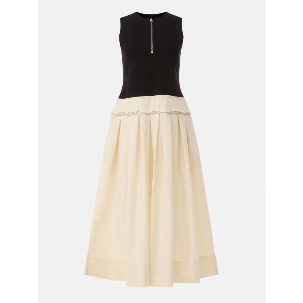 Plan C Black Cream Fit Flare Midi Dress SIZE 10 Romantic Cotton Designer $375