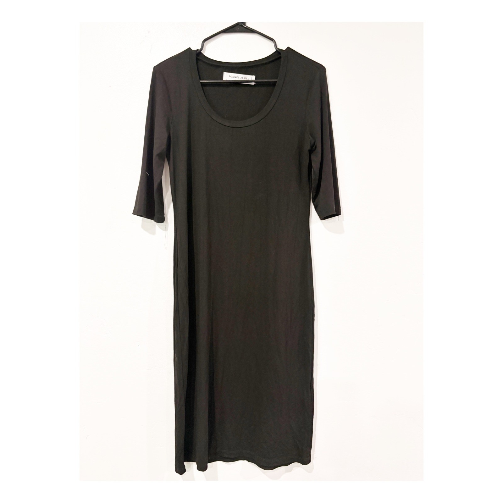 Sonnet James Black Scoop Neck Play Dress Elbow Sleeve Midi Small Womens