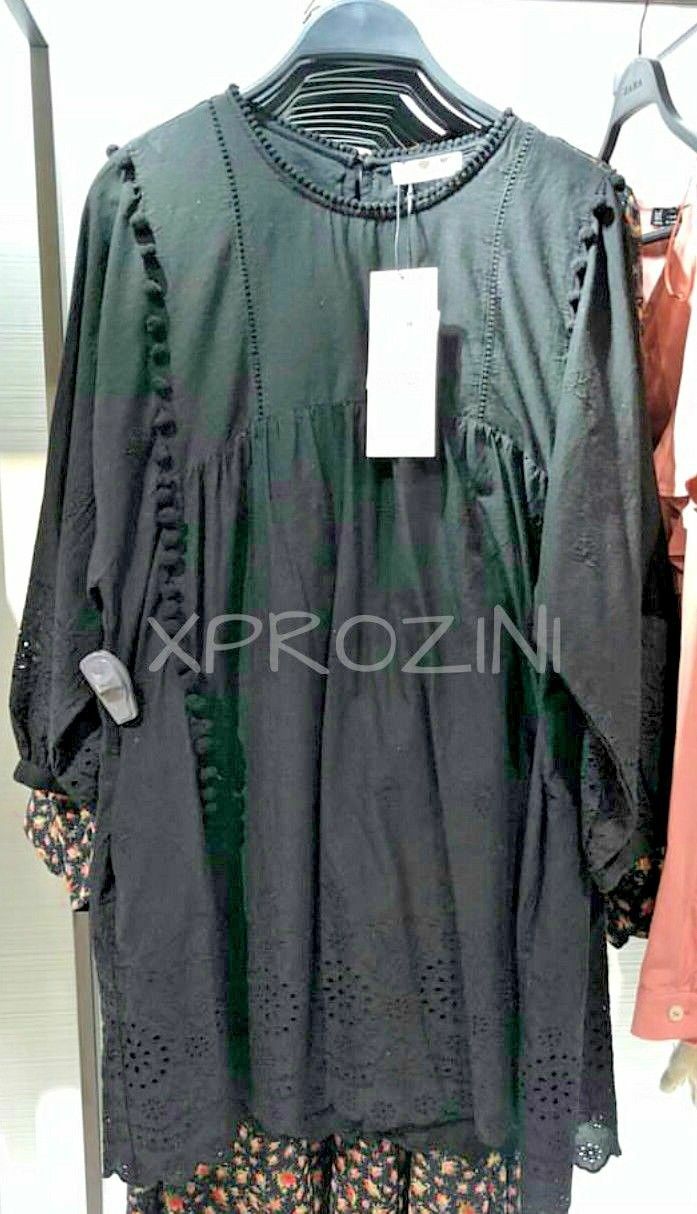 DEFECT Zara Embroidered Perforation Dress Black XS Boho Cottagecore Whimsigoth
