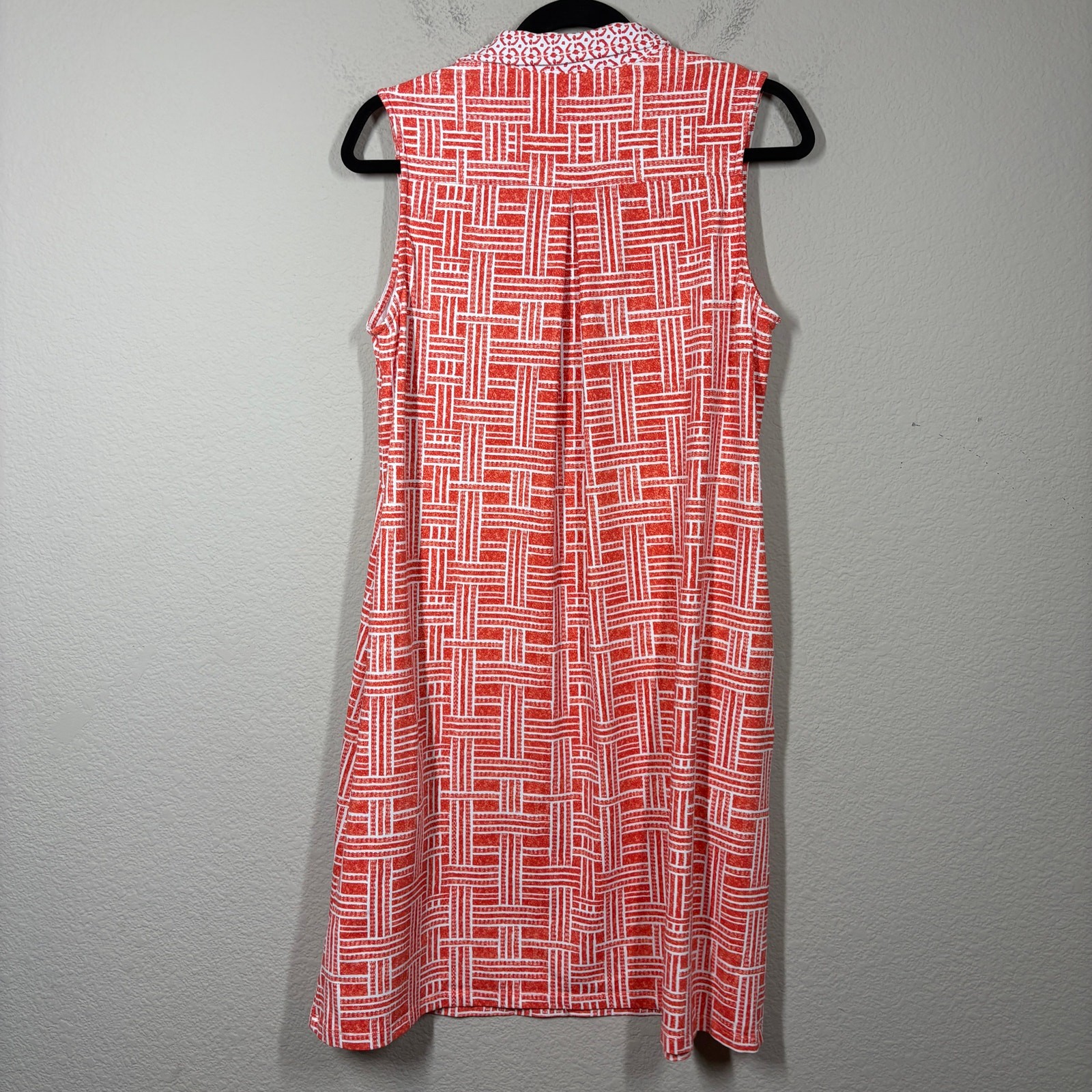 J McLaughlin Size Medium Catalina Shirt Mini Dress Orange Coral Geo Nylon Blend