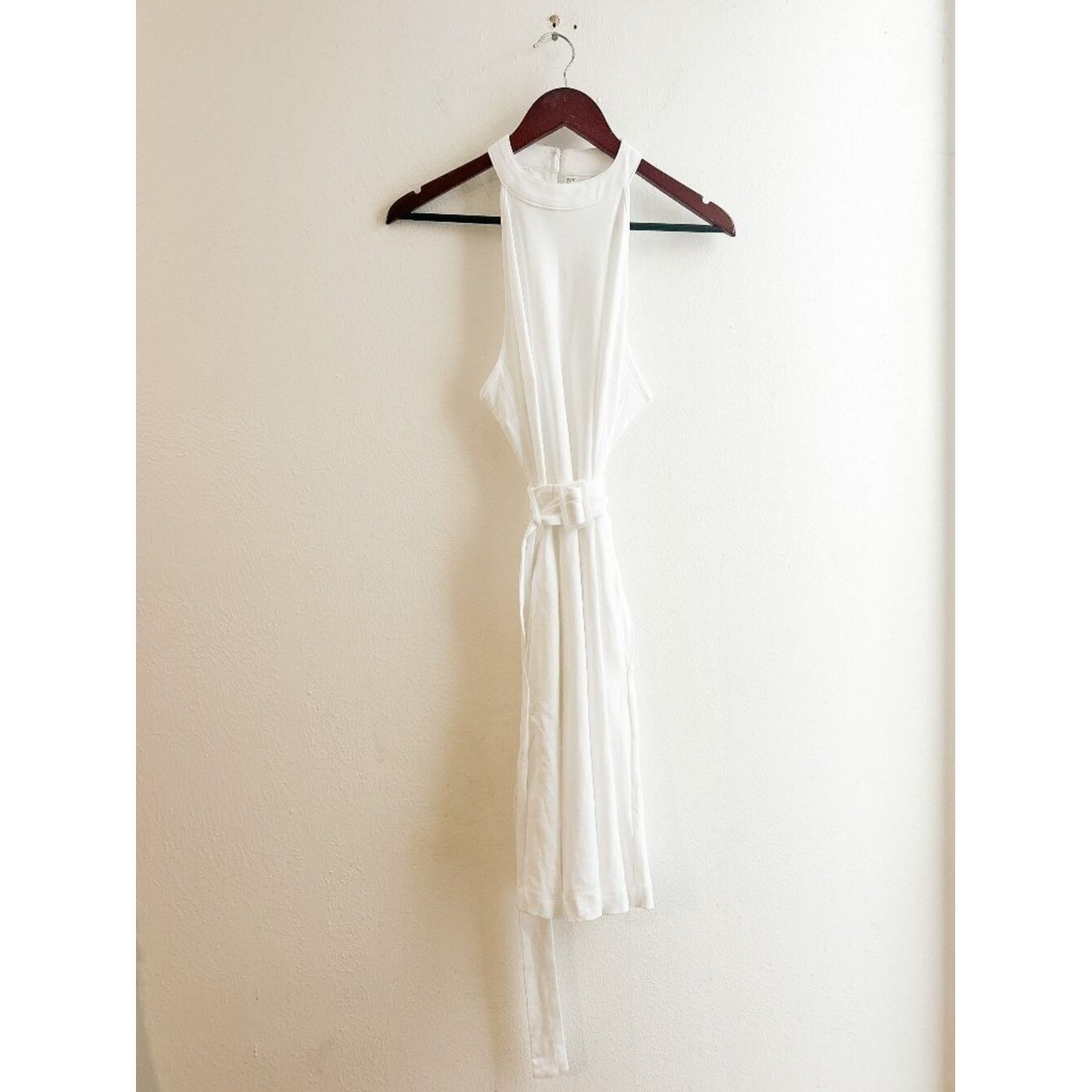 NY&CO 100% Cotton Halter Belted Fit & Flare Dress with Pockets | White | SZ L