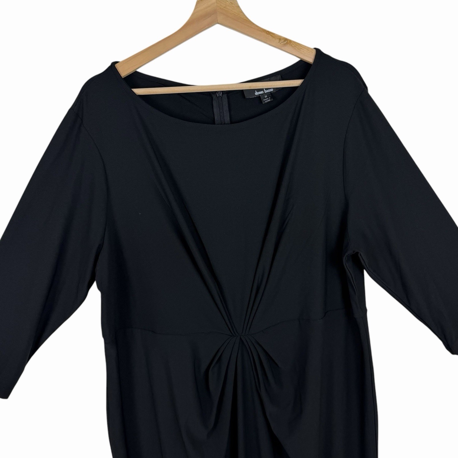 Dennis by Dennis Basso Midi Dress Plus Size 1X Twist Knot Front Crepe Knit Black