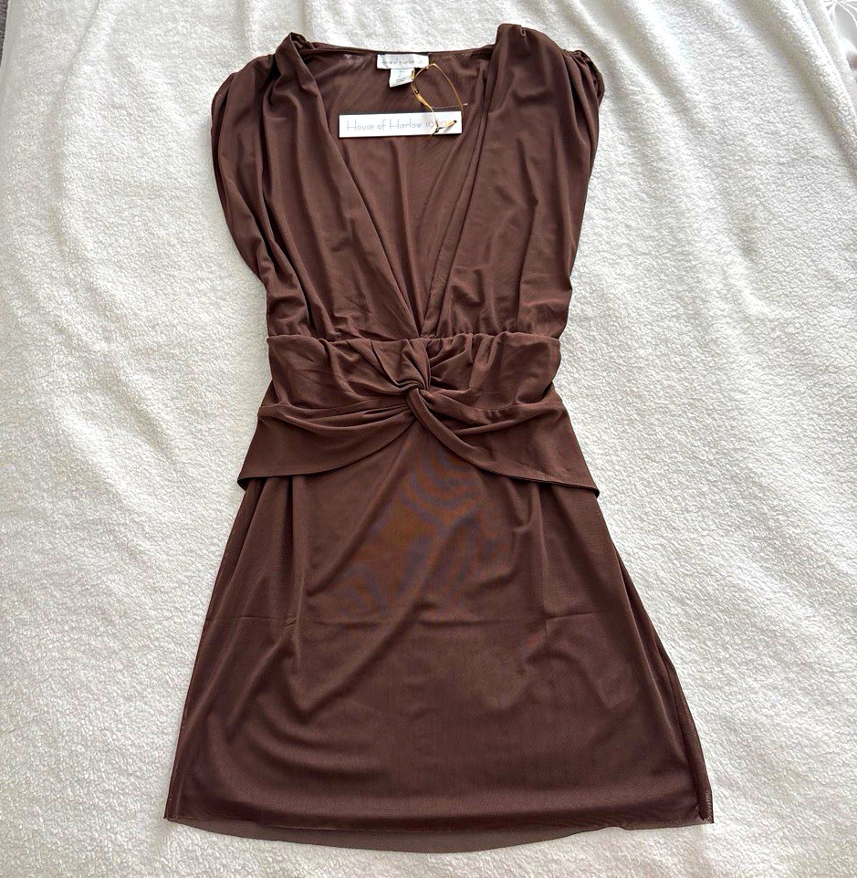 House of Harlow 1960 Brown Sheath Dress V-Neck Twist Waist Cap Sleeve US 8