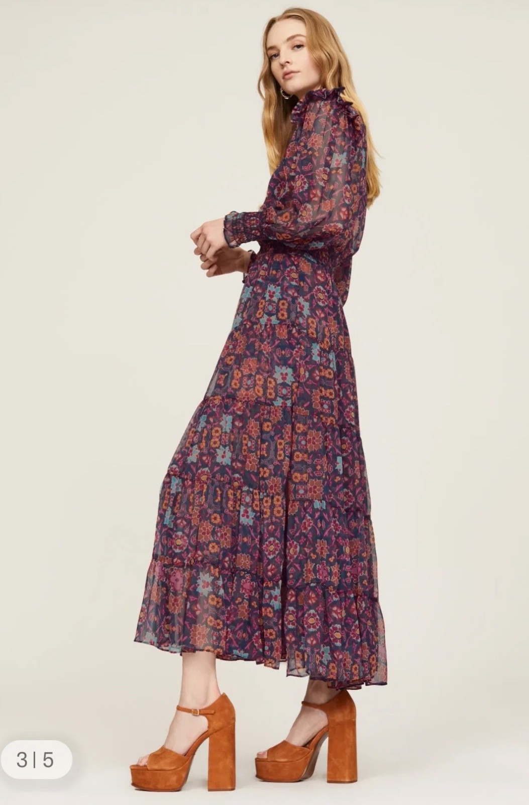 MISA Los Angeles Anisa Chiffon Ruffle Midi Maxi Dress Medium Wedding Guest