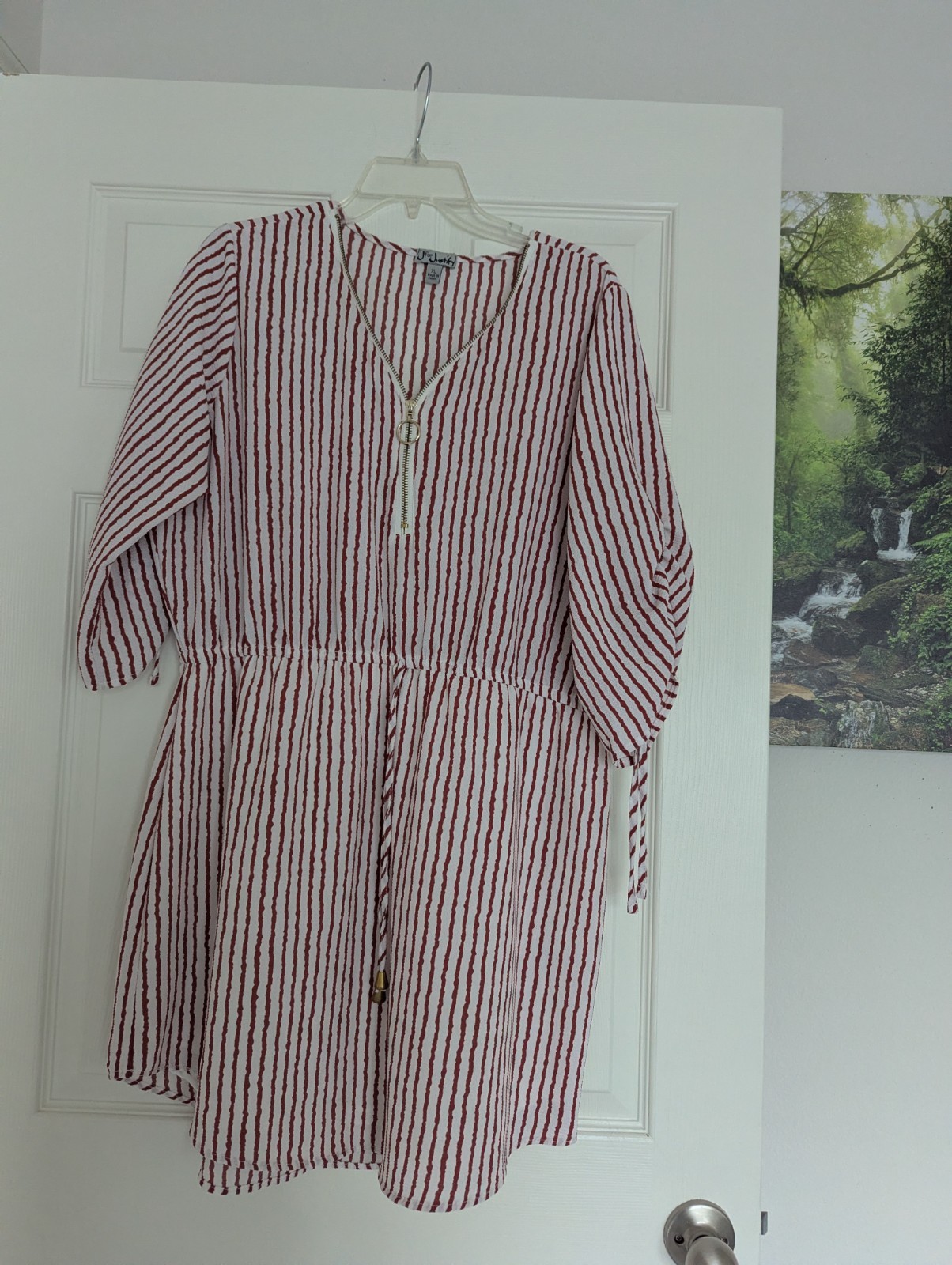 Women’s J Is For Justify Red & White Vertical Striped Dress XL